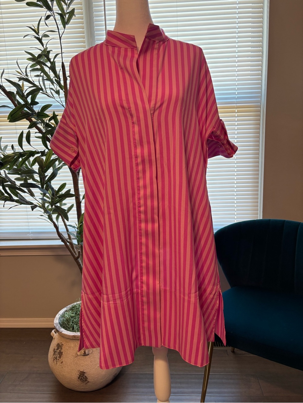 BuddyLove Mamie Striped Caftan Mini Dress Tunic Strawberry Limeade Pink Medium